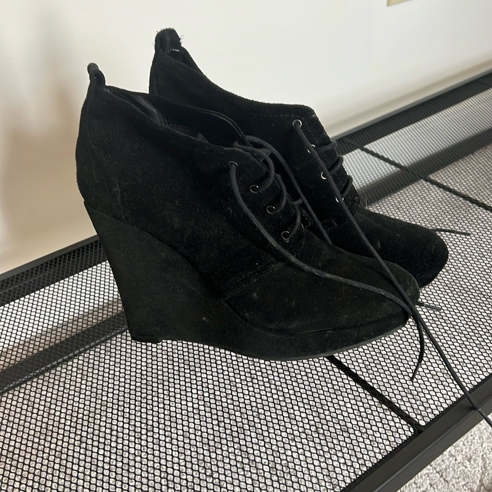 Laced up heeled wedges